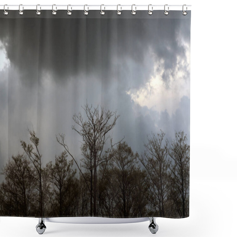 Personality  Trees And Stormy Clouds. Seasonal Background. Shower Curtains