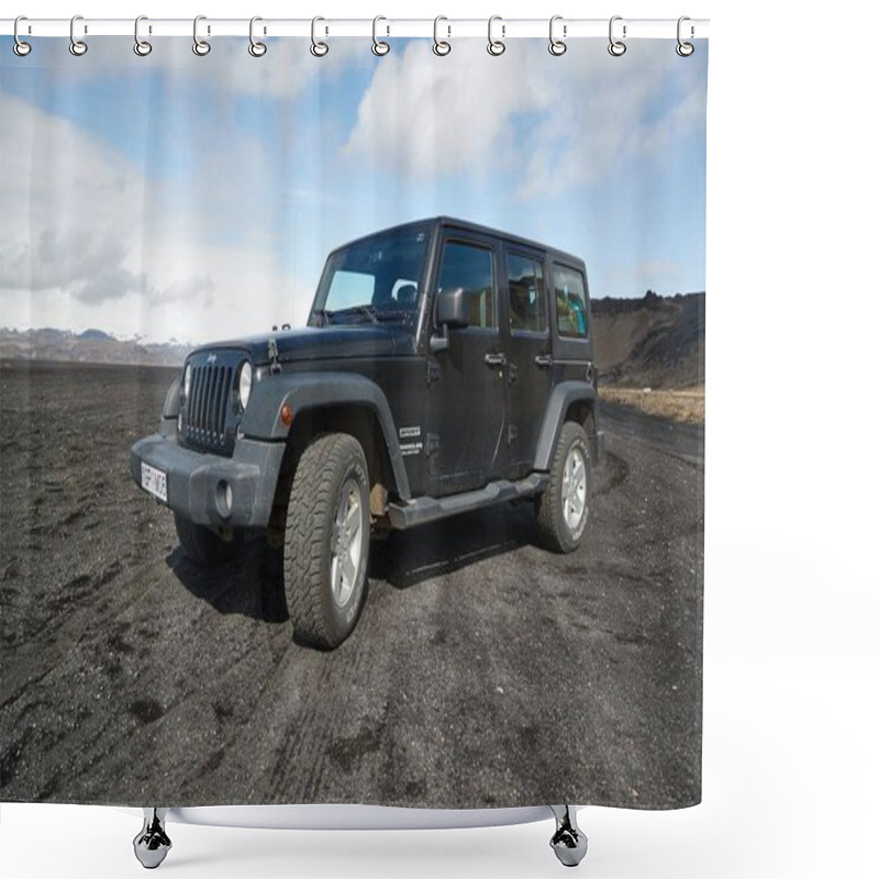 Personality  Jeep Wrangler On Icelandic Terrain Shower Curtains