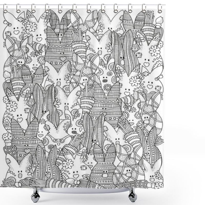 Personality  Hand-drawn Decorative Elements. Easter Rabbits. Shower Curtains