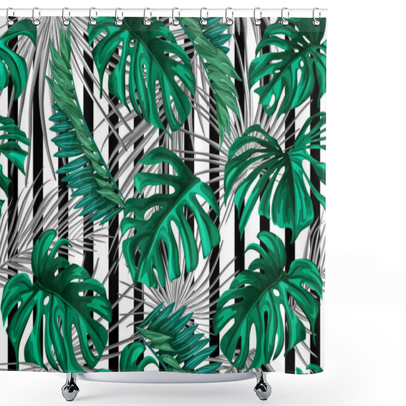 Personality  Vector Tropical Leaves Summer Seamless Pattern Shower Curtains