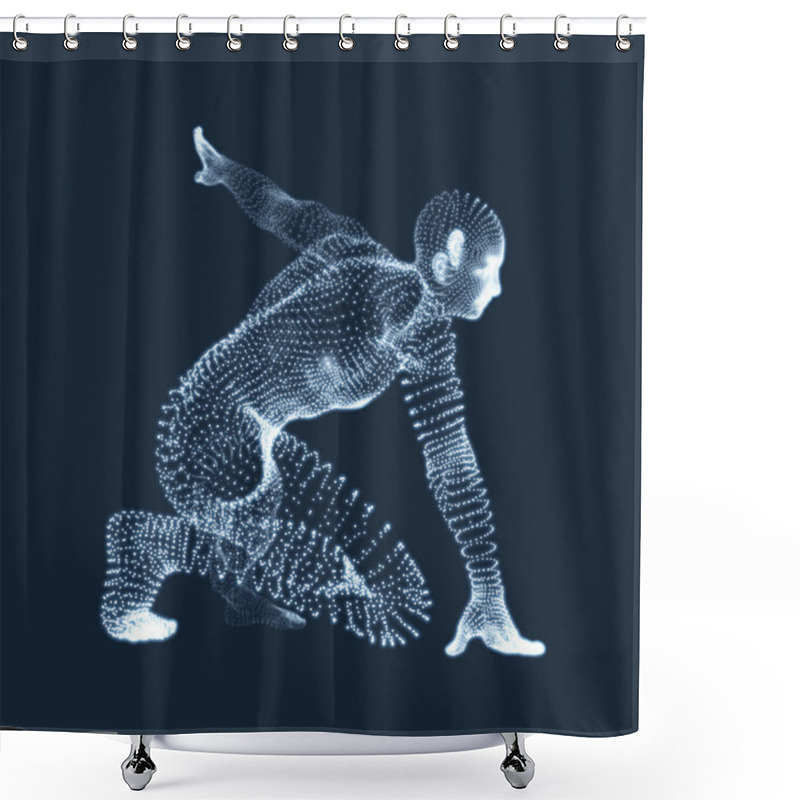 Personality  Athlete At Starting Position Ready To Start A Race. Runner Ready For Sports Exercise. Human Body Wire Model. Sport Symbol. 3d Vector Illustration.  Shower Curtains