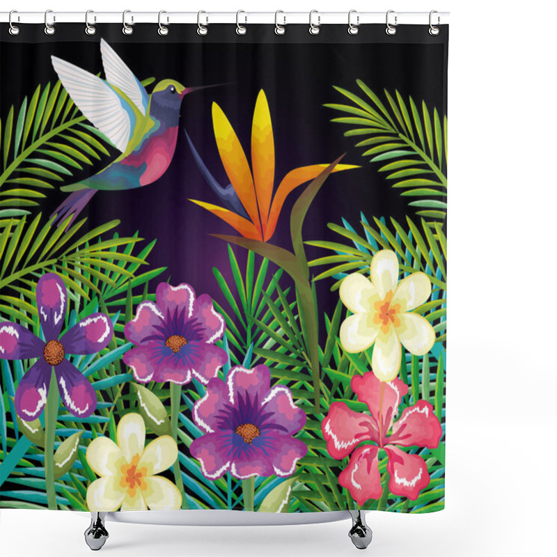 Personality  Tropical And Exotic Garden With Hummingbird Shower Curtains