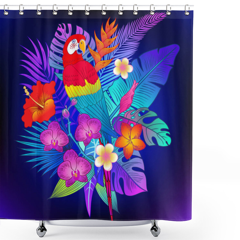 Personality  Beautiful Tropical Exotic Parrot Bird. Vector Illustration. Shower Curtains