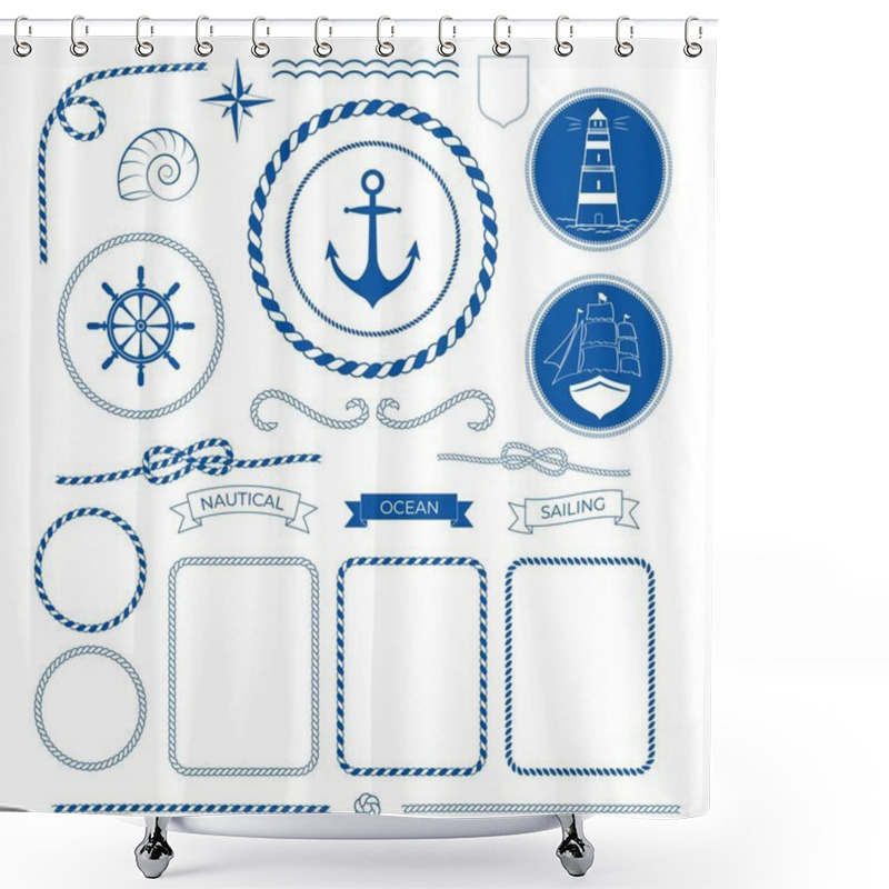 Personality  Nautical Sea Frame Collection, Marine Rope, Boat, Lighthouse, Anchot Shower Curtains