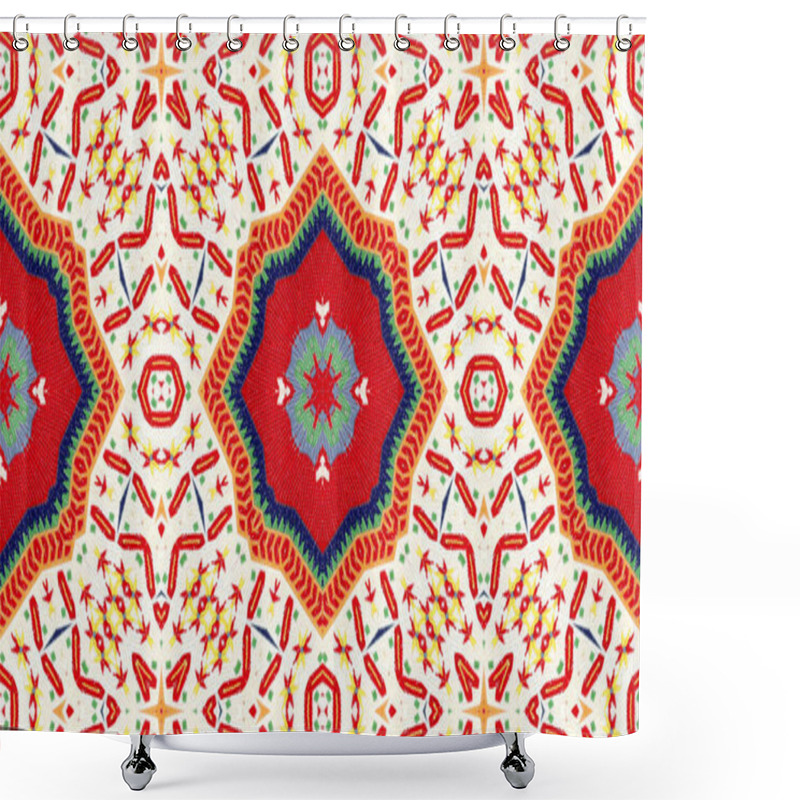 Personality  Abstract Ethnic Authentic Symmetric Pattern Ornamental Decorative Kaleidoscope Movement Geometric Circle And Star Shape Shower Curtains