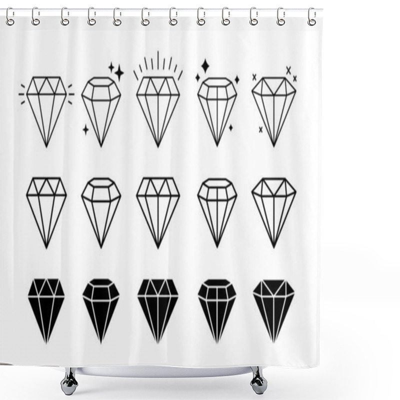 Personality  Set Different Shapes Gemstones. Diamond Line Art Design Elements. Vector Illustration. Shower Curtains