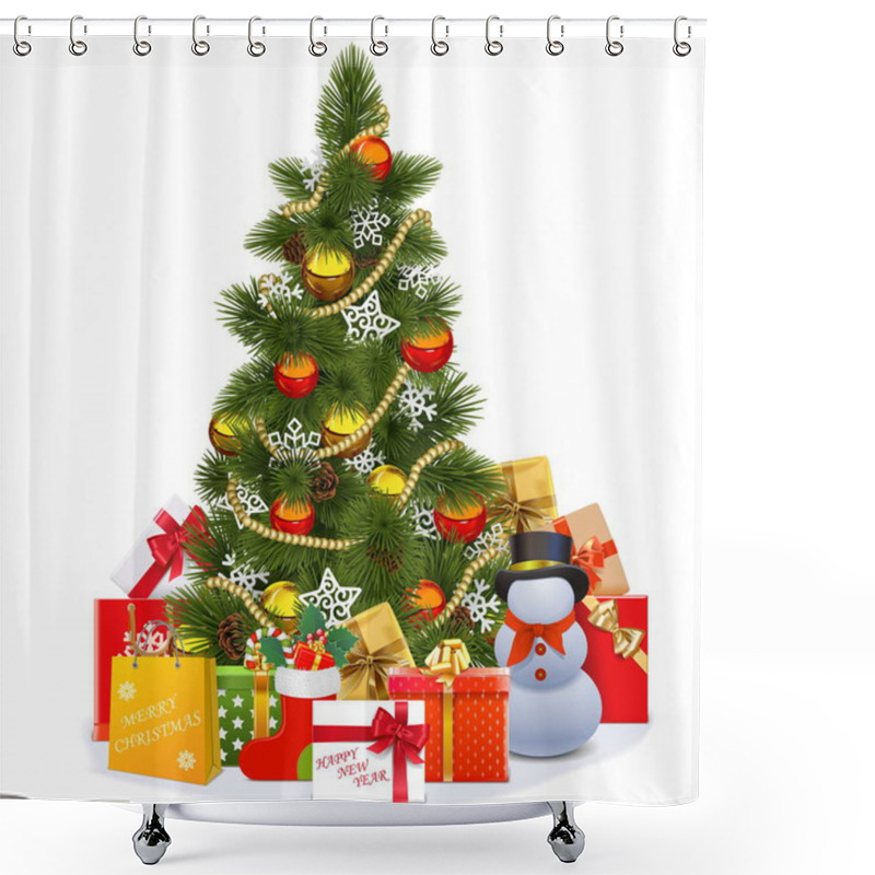 Personality  Vector Christmas Tree With Snowman Shower Curtains