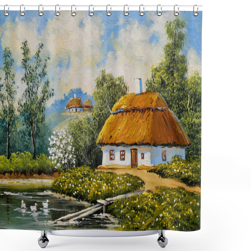 Personality  Oil Paintings Rural Landscape, Old Village. Fine Art. Shower Curtains