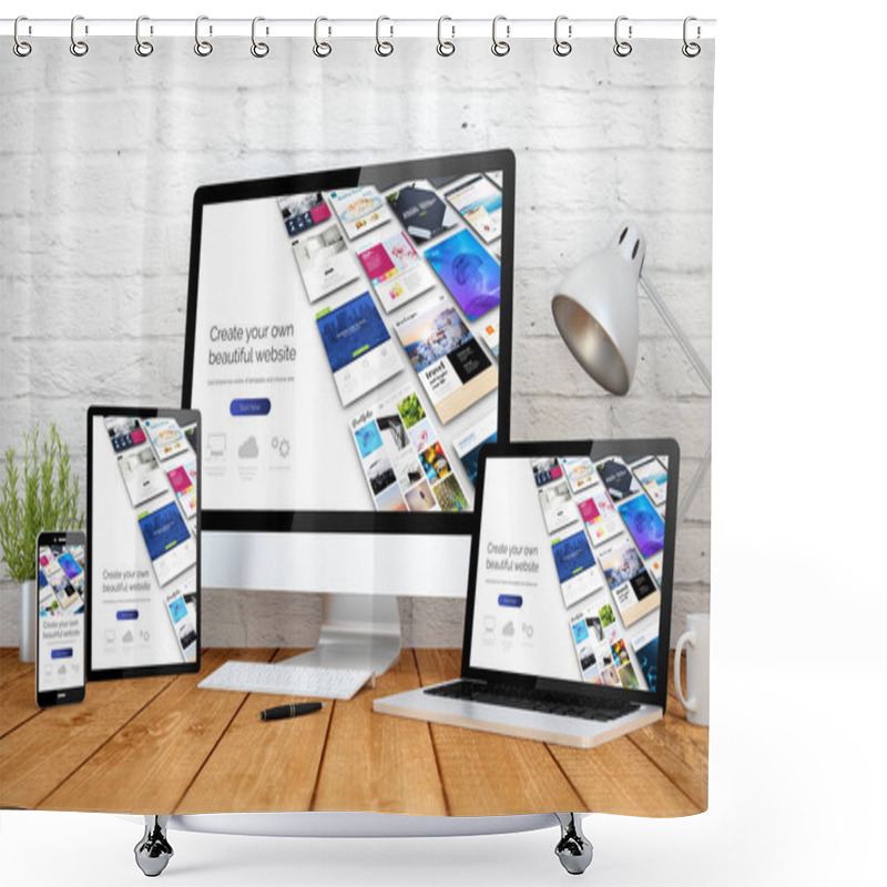 Personality  3d Rendering With Multidevices With Website Builder Shower Curtains