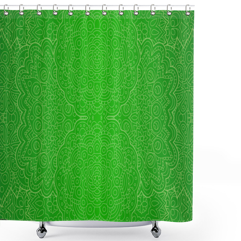 Personality  Line Art With Green Seamless Eastern Pattern Shower Curtains