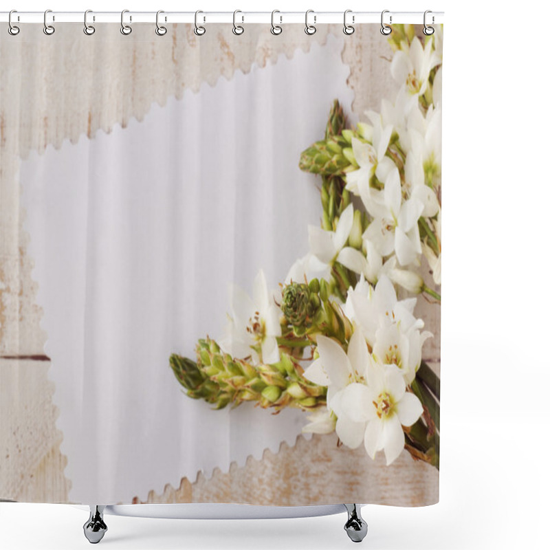 Personality  White Flowers On A Wooden Background Shower Curtains