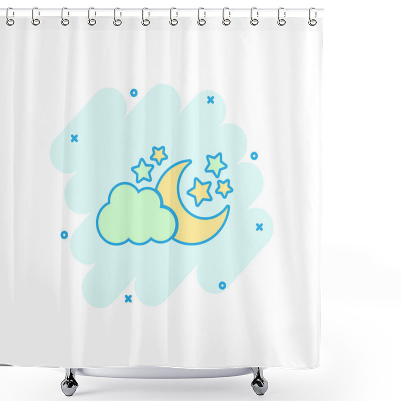 Personality  Vector Cartoon Moon And Stars With Clods Icon In Comic Style. Nighttime Concept Illustration Pictogram. Cloud, Moon Business Splash Effect Concept. Shower Curtains