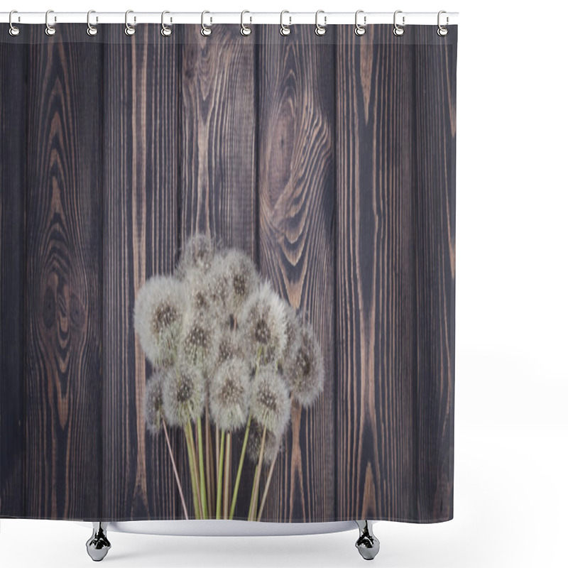 Personality  Summer Rustic Postcard . Dandelions And Dark Wood Shower Curtains