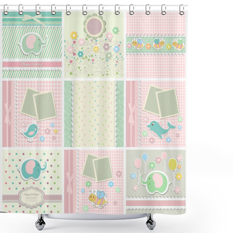 Personality  Scrapbooking Template For Invitation Card With Animals Shower Curtains