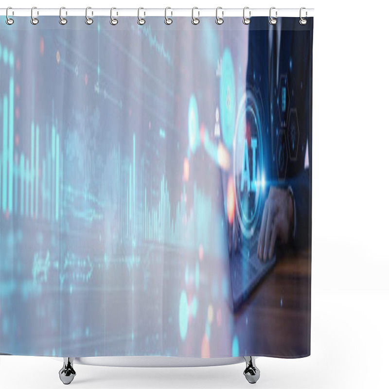 Personality  A Businessman Uses AI Technology With Digital Data And Advanced Analytics, Showcasing AI's Role In Driving Innovation And Boosting Business Efficiency. Shower Curtains