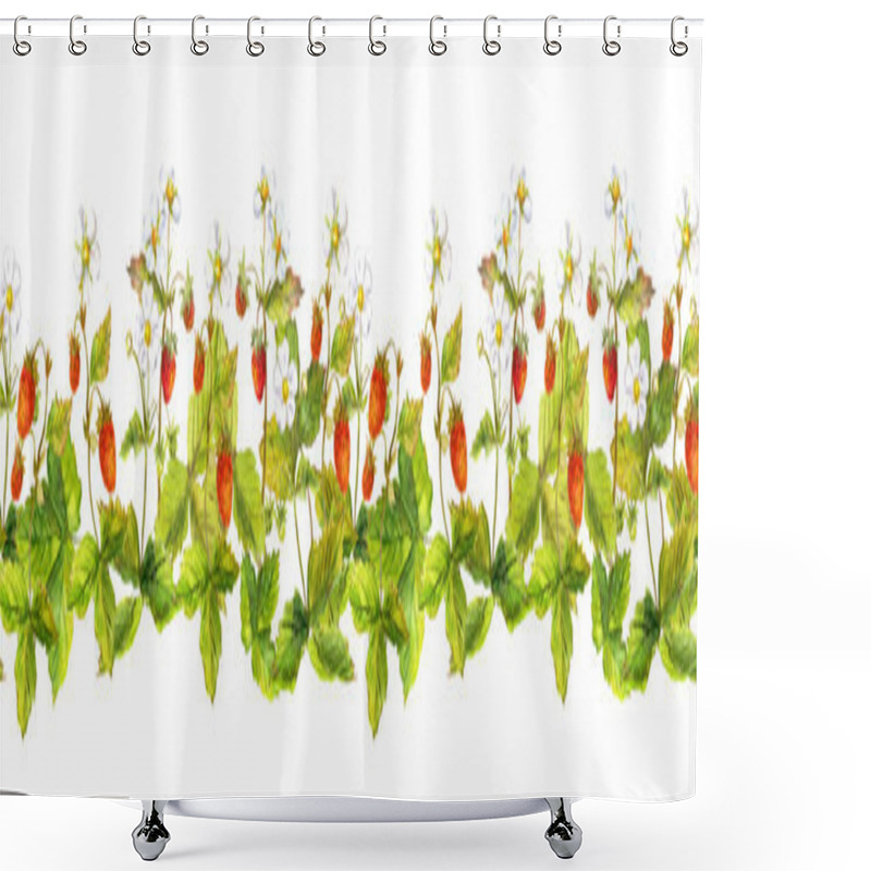 Personality  Seamless Ribbon Border With Wild Forest Strawberry Berries - Garden Fragaria. Aquarelle Painted Banner Line Shower Curtains