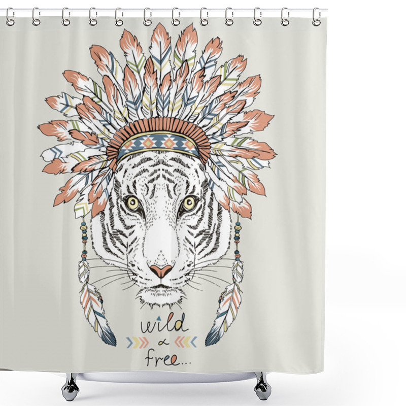 Personality  Native American Tiger In War Bonnet Shower Curtains