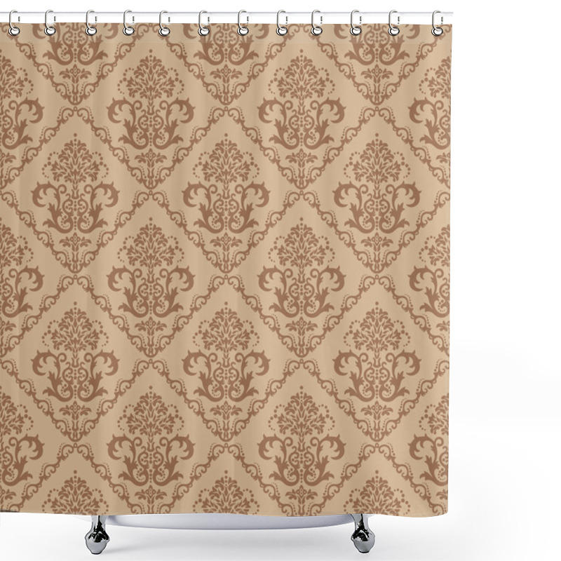 Personality  Seamless Brown Floral Wallpaper Shower Curtains