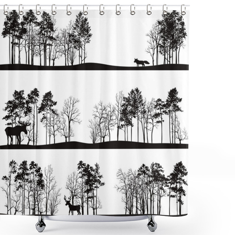 Personality  Set Of Different Landscapes With Trees And Animals Shower Curtains