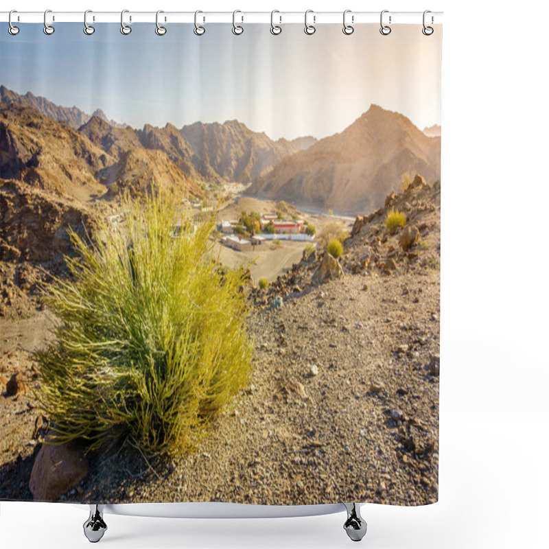 Personality  Scenic Overlook Of Al Hajar Mountains In The Emirate Of Fujeirah, UAE And A Village In A Valley Shower Curtains