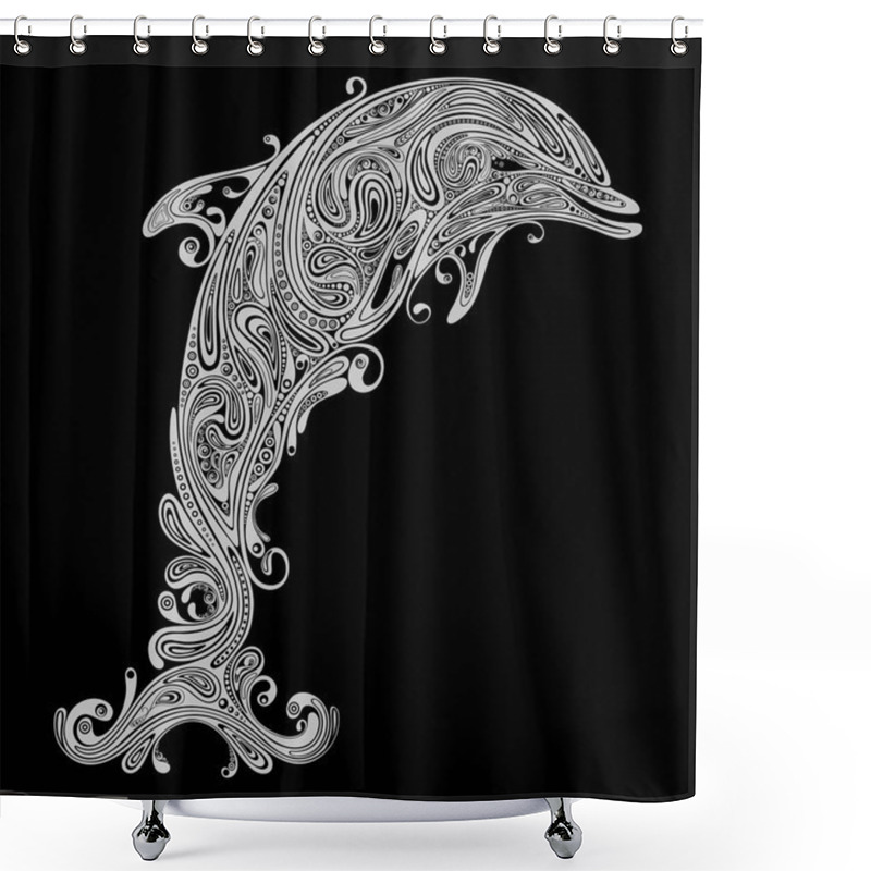 Personality  Abstract Vector Silhouette Of A Dolphin From The Beautiful Patterns On A Black Background Shower Curtains