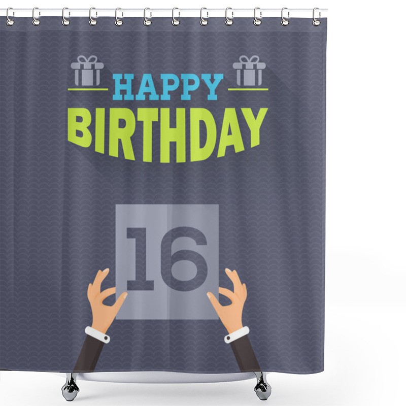 Personality  Happy Birthday Vector Design. Announcement And Celebration Message Poster, Flyer Flat Style Shower Curtains