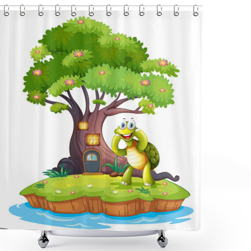 Personality  An Island With A Big Tree And A Turtle Shower Curtains