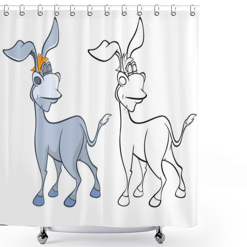 Personality  Illustration Of A Cute Cartoon Character Burro For You Design And Computer Game. Coloring Book Outline Set - Illustration Shower Curtains