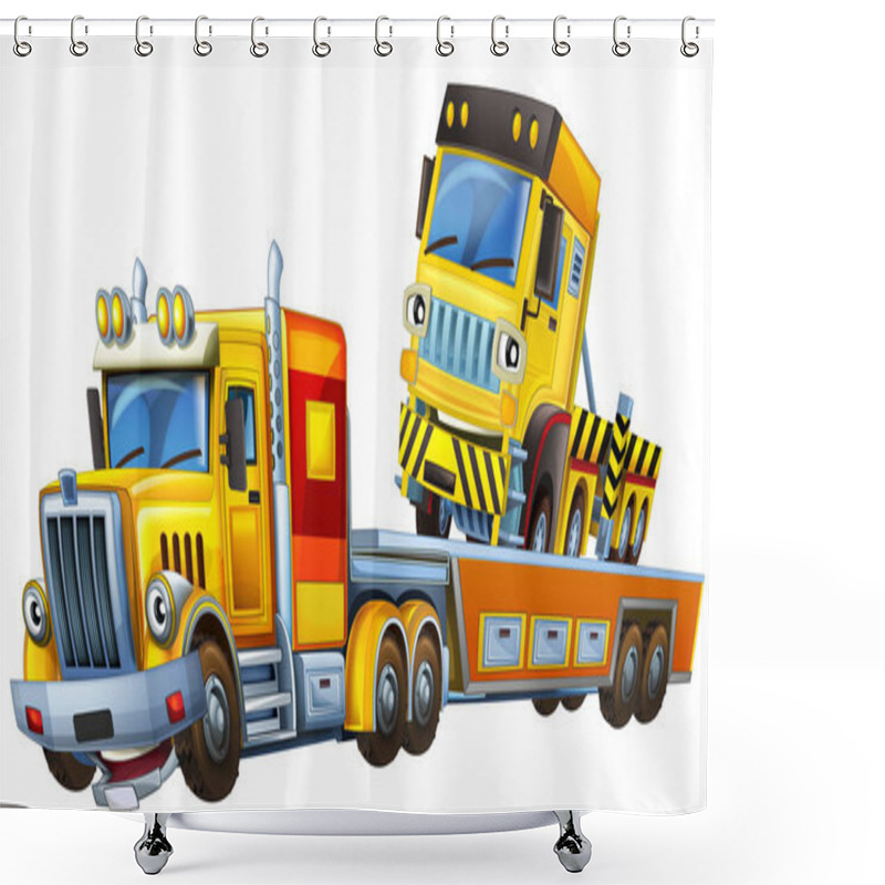 Personality  Cartoon Scene With Tow Truck Car Driving Illustration For Children Shower Curtains