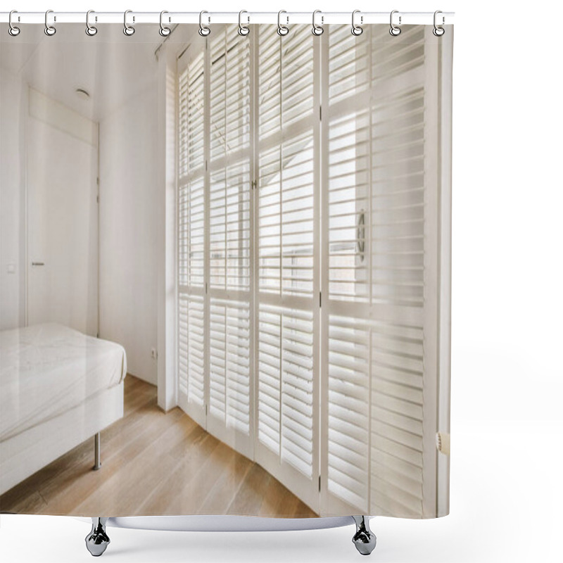 Personality  White Wooden Lattice In Windows Of A Bedroom Shower Curtains