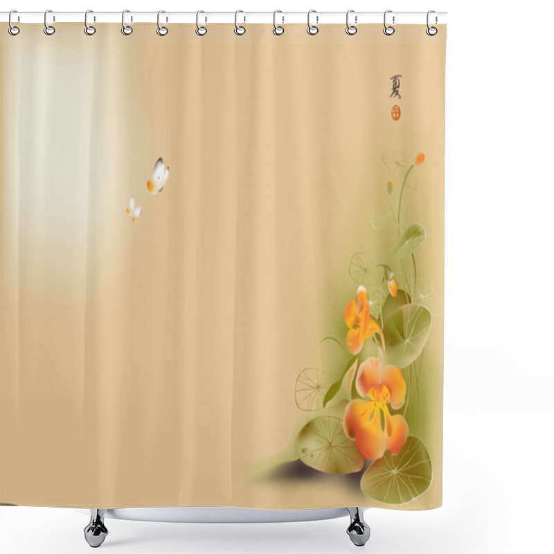 Personality  Japanese Lotus Flower And Butterfly Shower Curtains