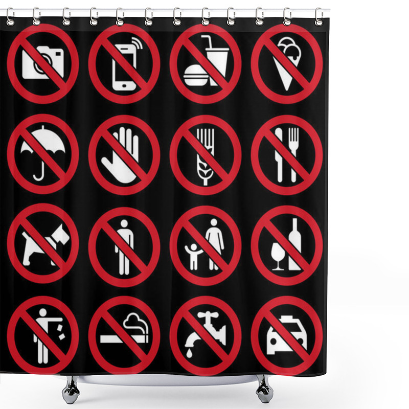 Personality  Prohibition Signs On Black Background Shower Curtains