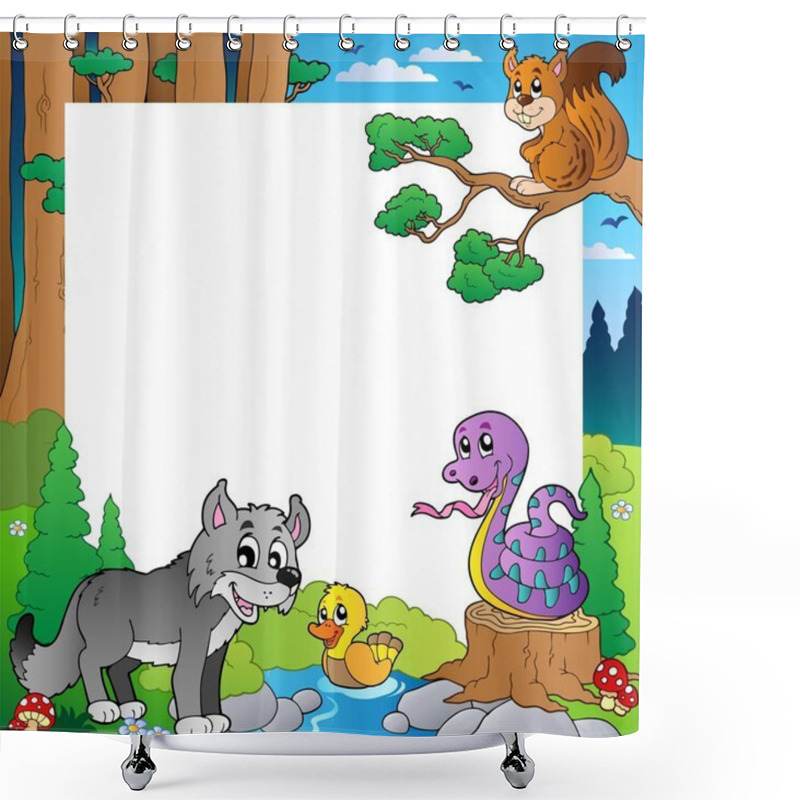 Personality  Frame With Forest Theme 3 Shower Curtains