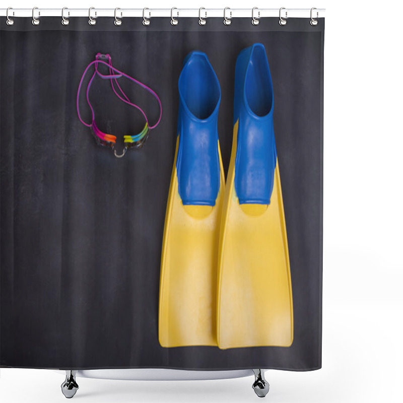 Personality  Swim Team Equiptment On A Blackboard Or Chalkboard Shower Curtains