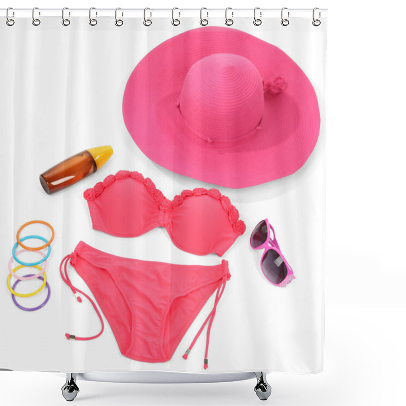 Personality  Swimsuit And Beach Items Isolated On White Shower Curtains