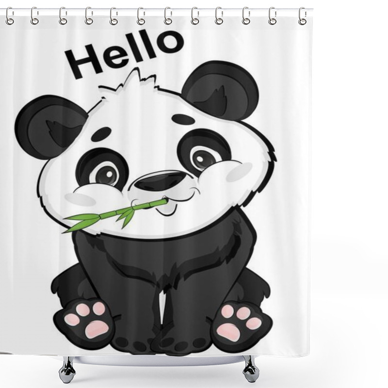 Personality  Panda Eat Bamboo And Say Hello Shower Curtains