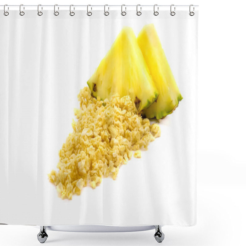 Personality  Freeze Dried And Fresh Pineapple Ananas On A White Background. Lyophilization. Food For Astronauts. Isolated Shower Curtains