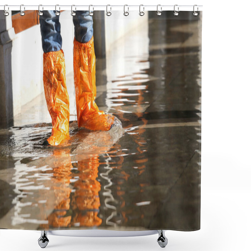 Personality  Woman With Gaiters At High Tide In Venice Shower Curtains