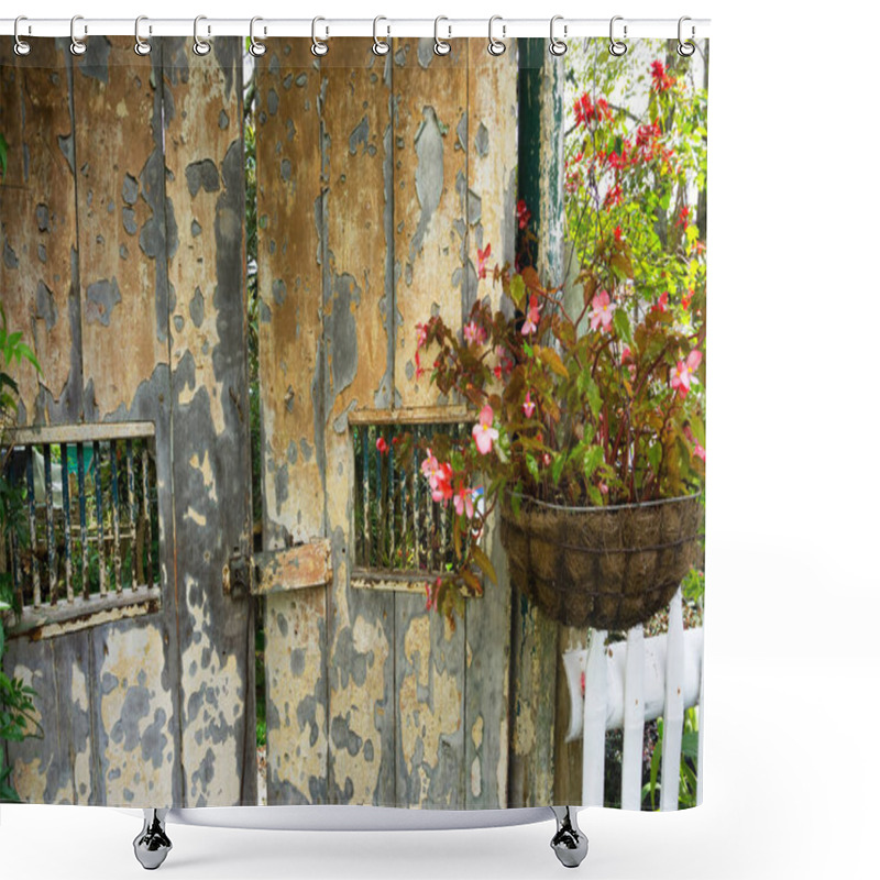 Personality  Flowers And Old Door Shower Curtains