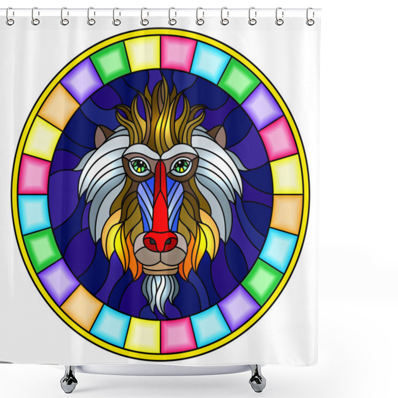 Personality  The Illustration In Stained Glass Style Painting With A Monkey's Head , A Circular Image With Bright Frame Shower Curtains