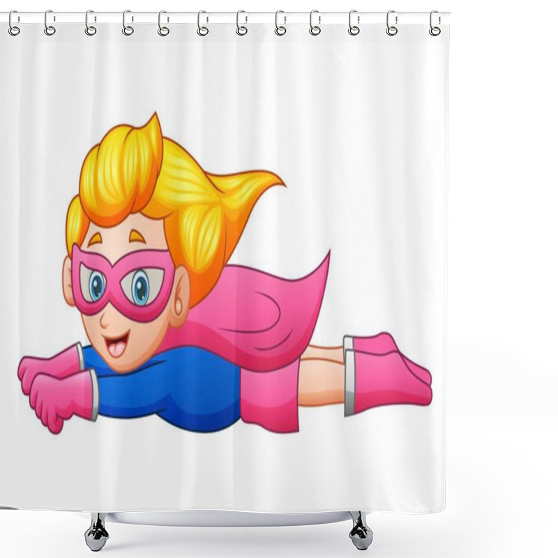 Personality  Vector Illustration Of Cartoon Superhero Girl Flying Shower Curtains