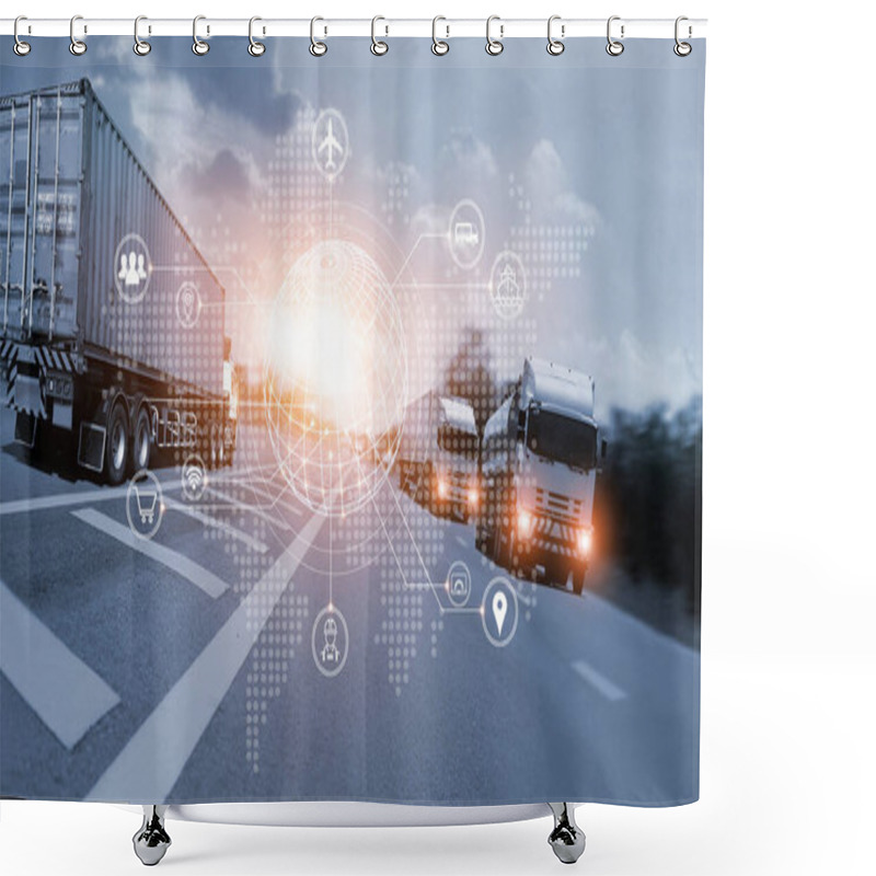 Personality  Logistics And Transportation Of Container Cargo With Icon Global Network. Shower Curtains