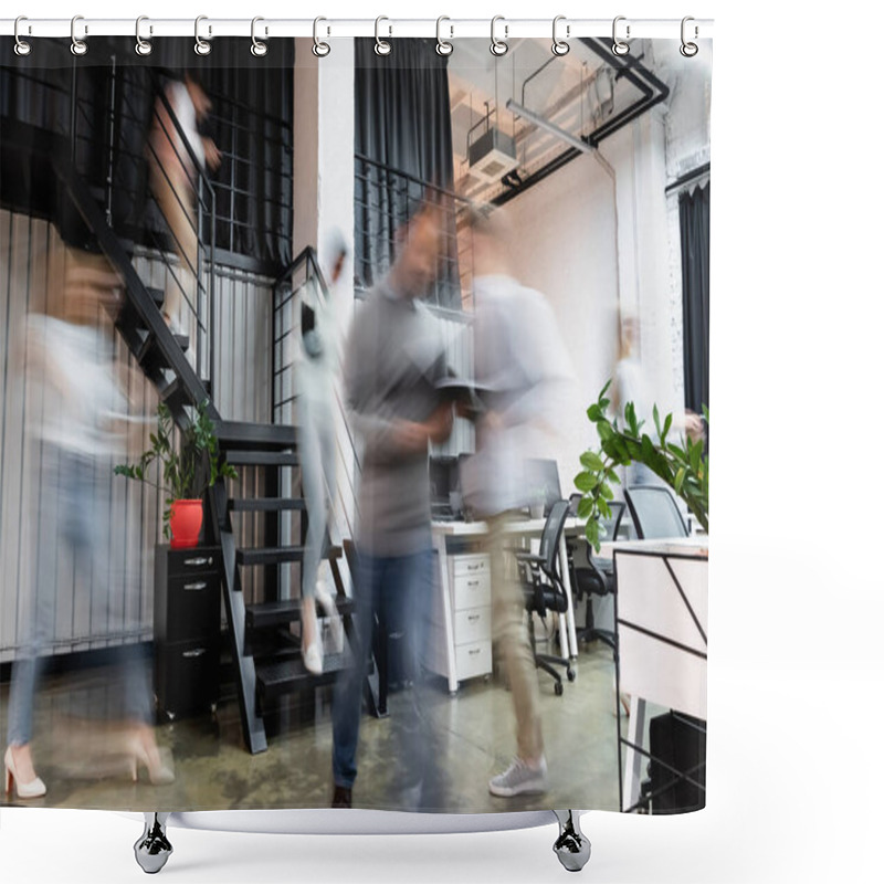 Personality  Motion Blur Of Businesspeople Working In Office  Shower Curtains