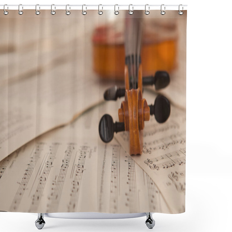 Personality  Old Violin Lying On The Sheet Of Music Shower Curtains