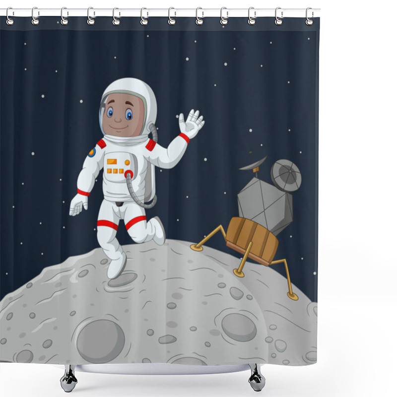 Personality  Vector Illustration Of Cartoon Boy Astronaut Waving Hand Shower Curtains