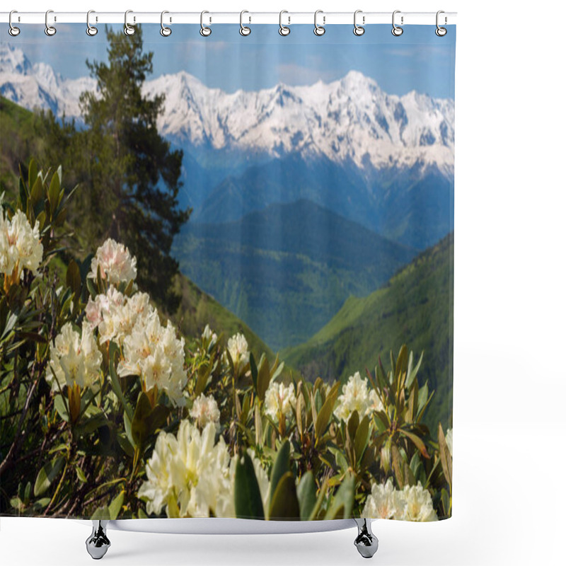 Personality  Blooming Rhododendrons On The Green Slopes Of The Mountains  Shower Curtains