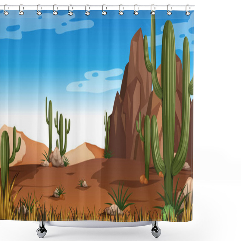 Personality  Desert Forest Landscape At Daytime Scene With Many Cactuses Illustration Shower Curtains