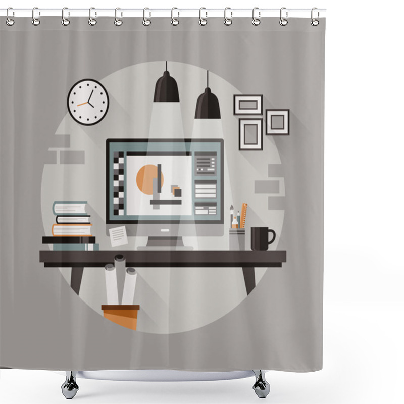 Personality  Workplace Of Designer In Flat Design  Shower Curtains