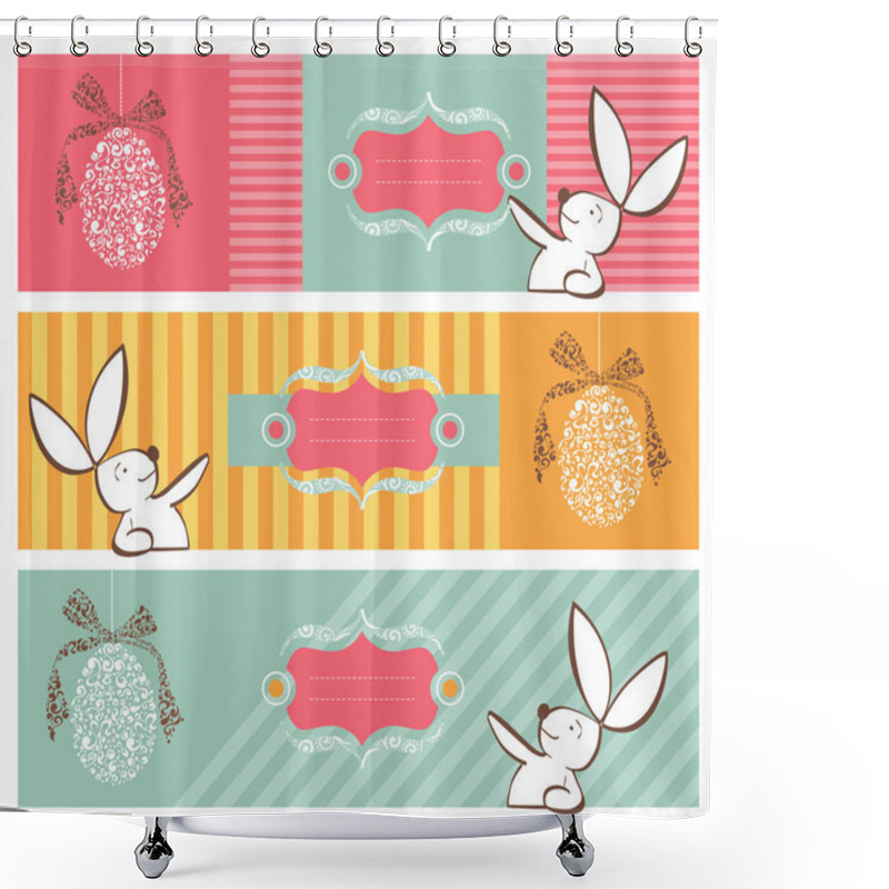 Personality  Tribal Egg And Easter Bunny Banners Set Shower Curtains