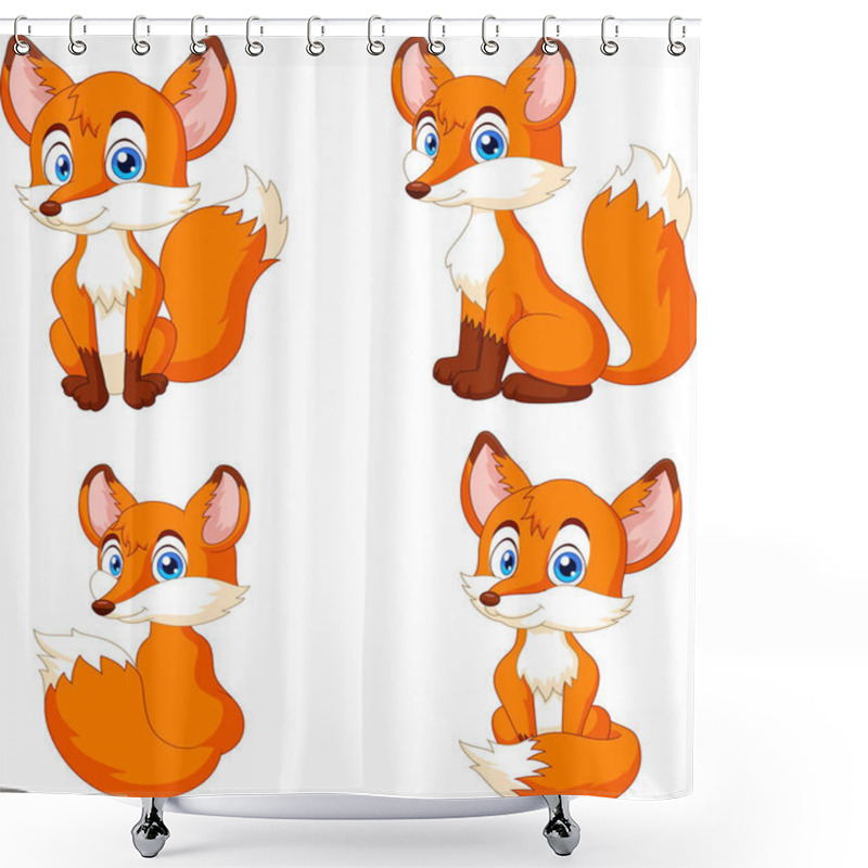 Personality   Vector Illustration Of Cartoon Little Fox Collection Set Shower Curtains